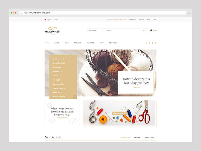แฮนด์เมด - ช็อป WordPress WooCommerce Theme