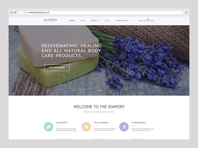 Soapery - ร้านสบู่ทำมือและผลิตภัณฑ์ทำมือ WordPress Theme