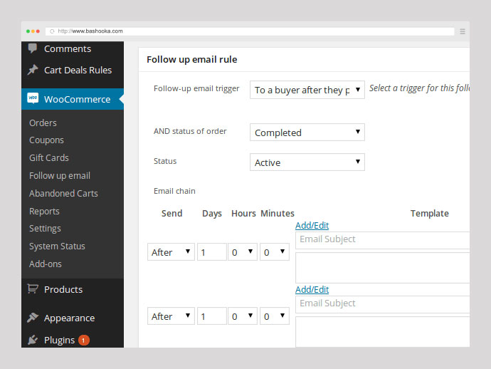 E-mail de acompanhamento para woocommerce