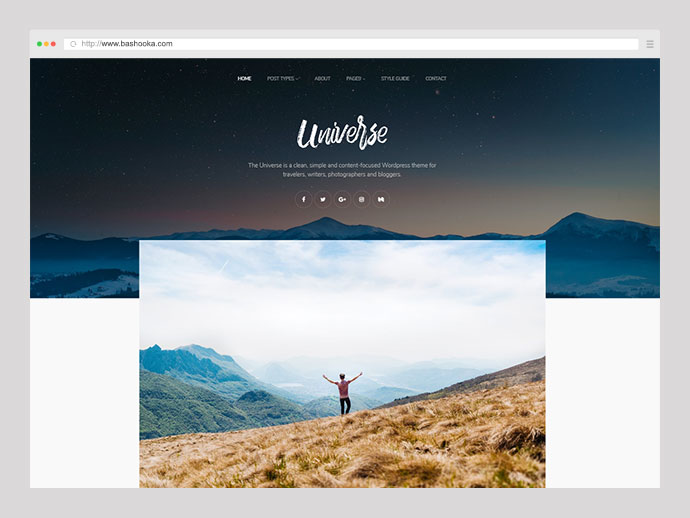 Universe - Sauberes, einfaches und minimalistisches WordPress-Blog-Thema für Schriftsteller, Reisen, Galerie, Lifestyle usw.