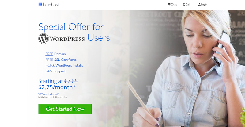 Code de coupon Bluehost - Obtenez une réduction de 65% et un domaine gratuit