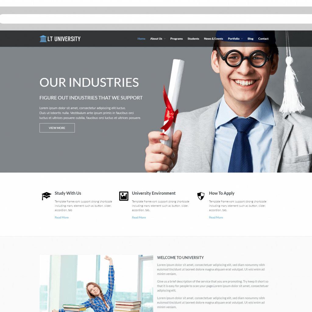 Lt University Onepage Modello gratuito di una pagina Joomla University