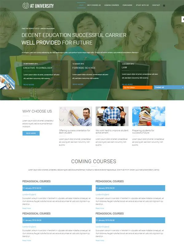 Modello Joomla gratuito di una pagina all'università