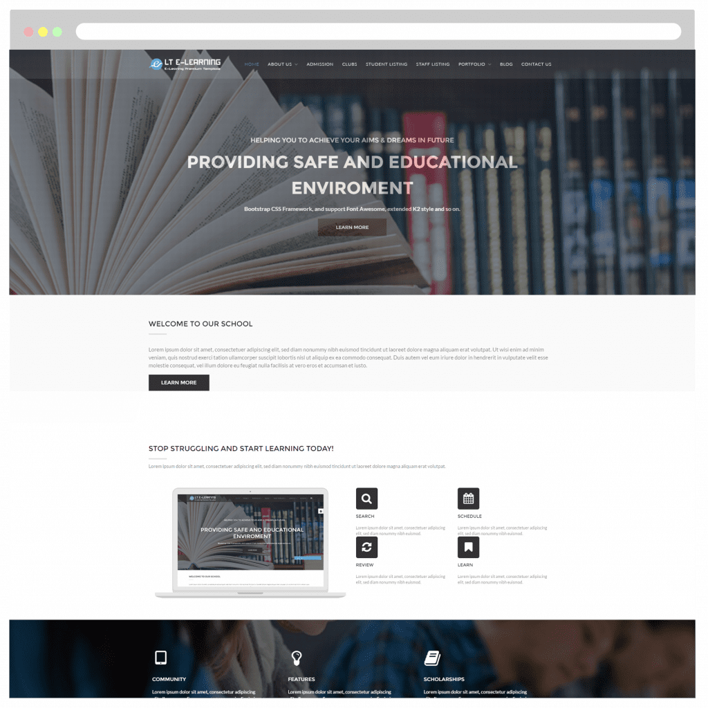 Lt Elearning Onepage Scuola gratuita, Elearning Onepage Template Joomla