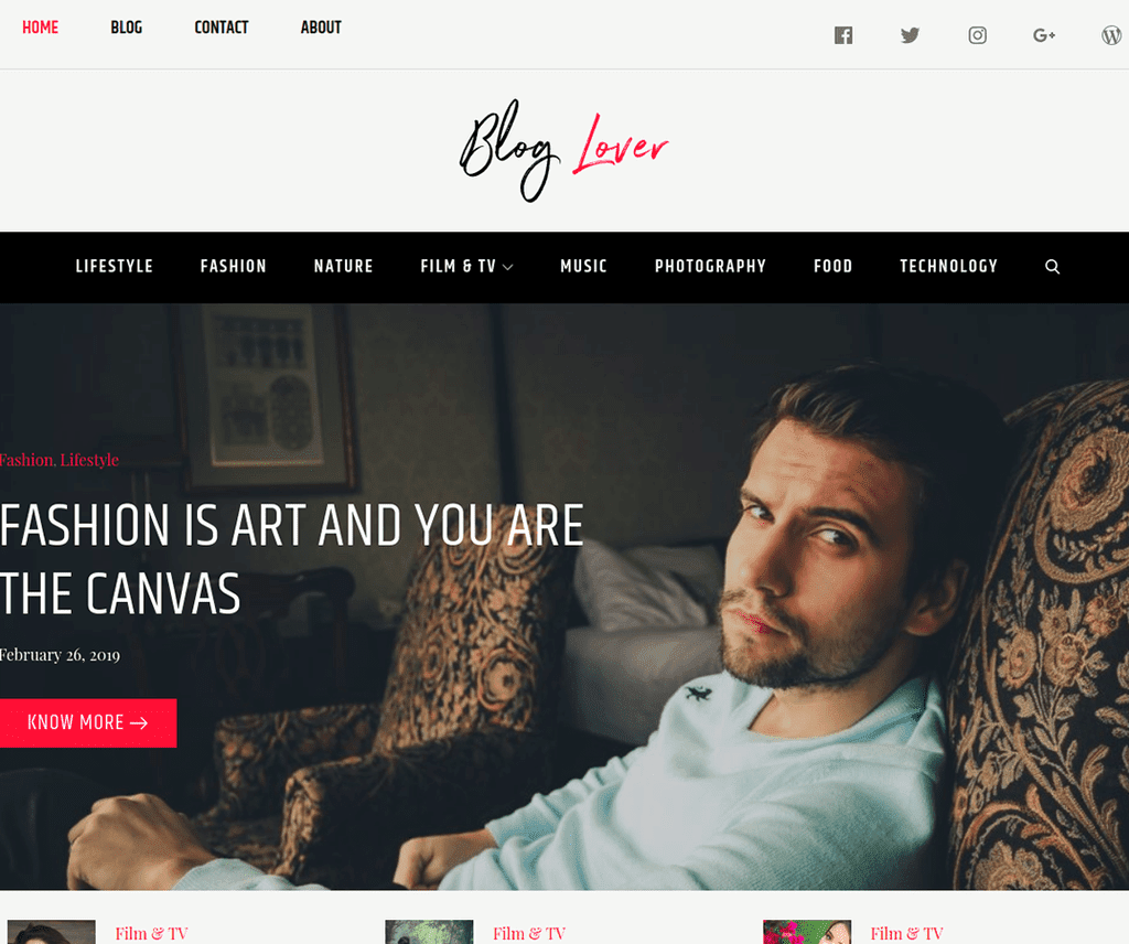 Blog Lover Darmowe portfolio WordPress Theme