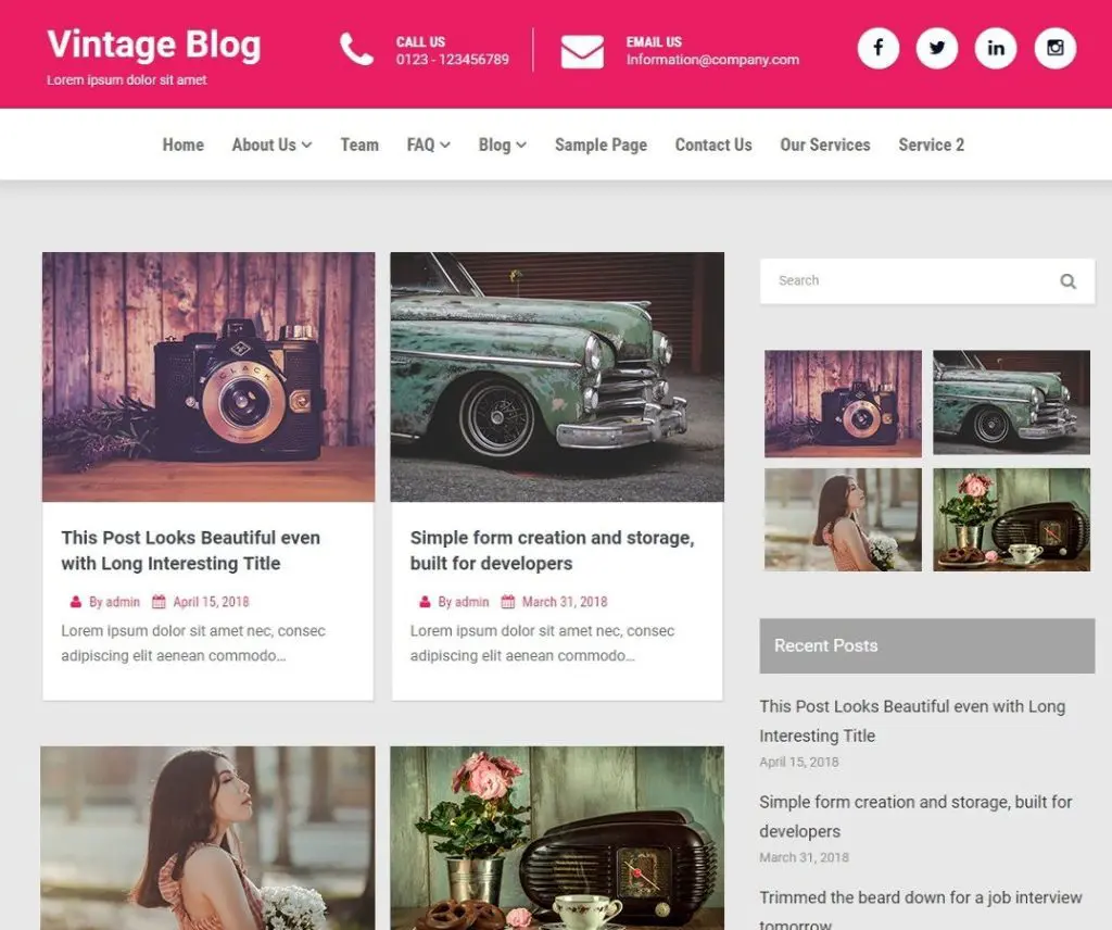 Vintage Blog Darmowe wiadomości Wordpress Theme