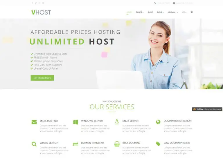 قالب جملة للاستضافة المستجيبة المجانية من Vhost