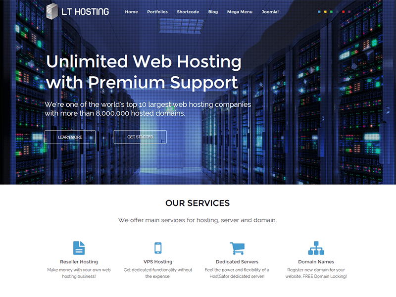 Lt Hosting One Page Joomla Template. اللفتنانت استضافة قالب جملة صفحة واحدة