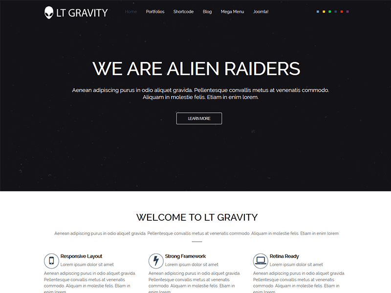 เทมเพลต Joomla Lt Gravity One Page