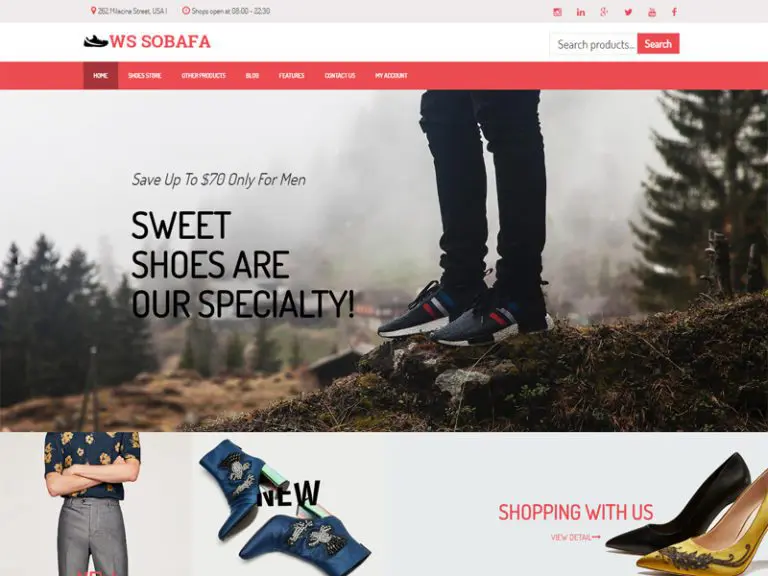 Magazinul de pantofi responsiv gratuit Ws Sobafa Tema Wordpress Woocommerce