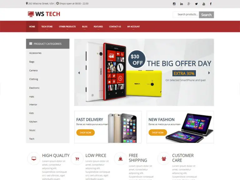 Ws Tech Tema gratuită Wordpress Woocommerce pentru magazinul Hi-Tech