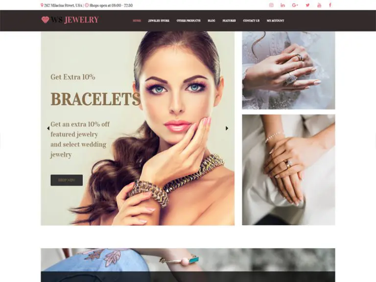 Ws Jewelry Free Wordpress Woocommerce Theme pentru Diamond Store