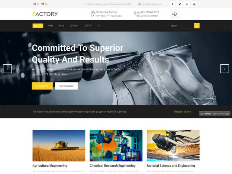 Șablon Joomla de afaceri industriale responsive gratuit din fabrică