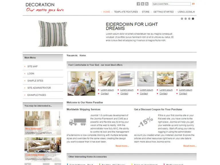 Jm HomeDecoStoreインテリア用の無料Joomlaテンプレート