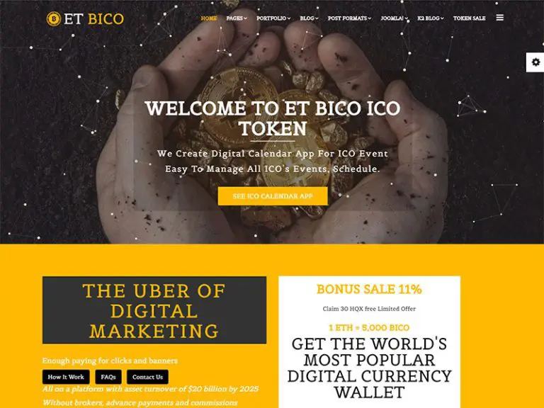 Modello di sito Web di criptovaluta reattivo gratuito di Et Bico