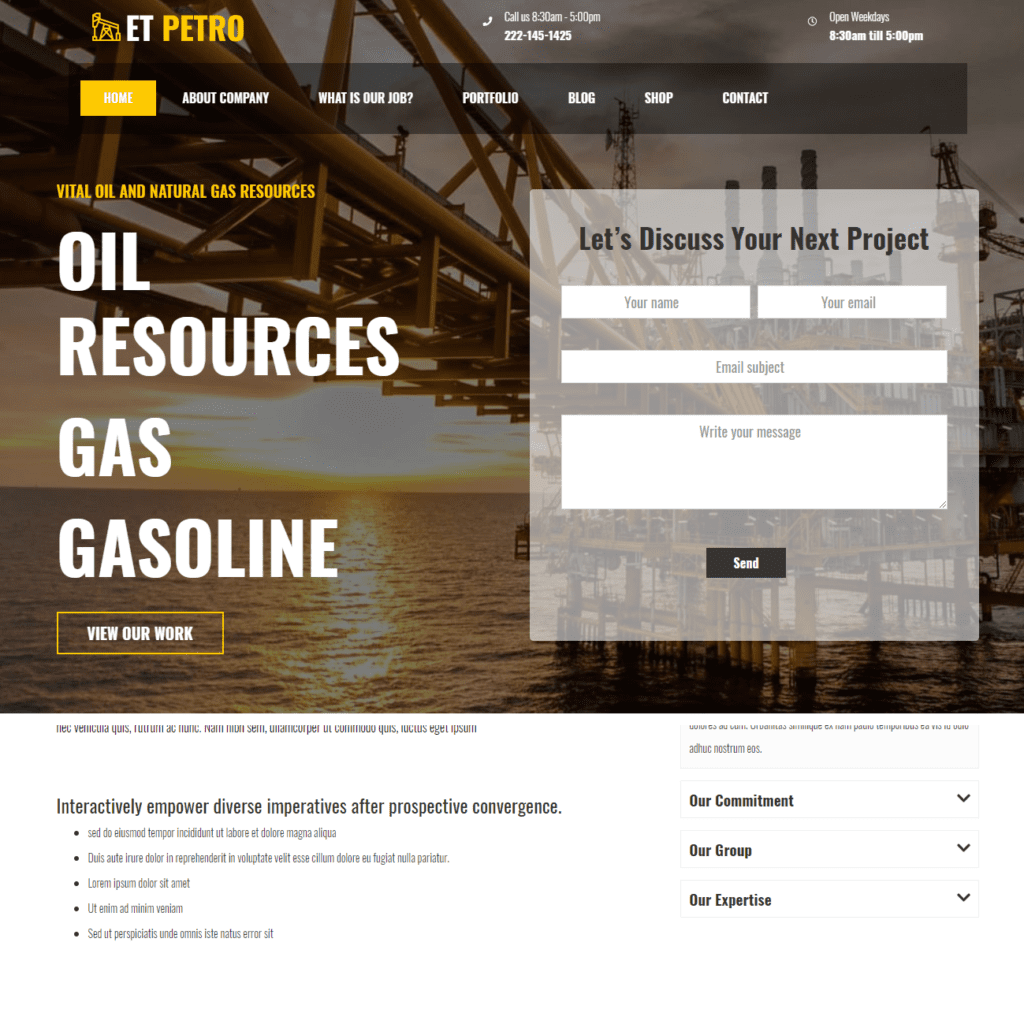 Et Petro Modello di sito Web Joomla Petroleum gratuito
