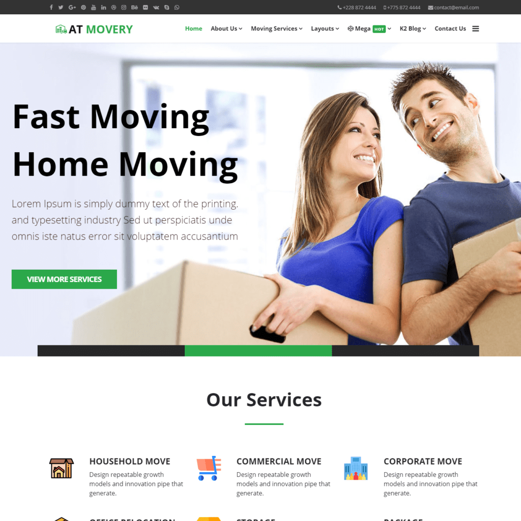 At Movery Onepage - Modello gratuito di sito Web di una società di logistica di una pagina