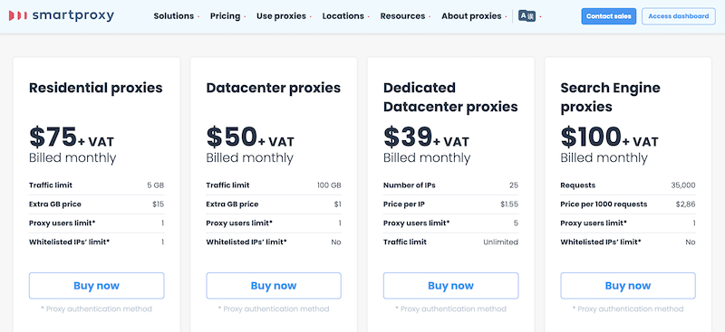Prezzi Smartproxy