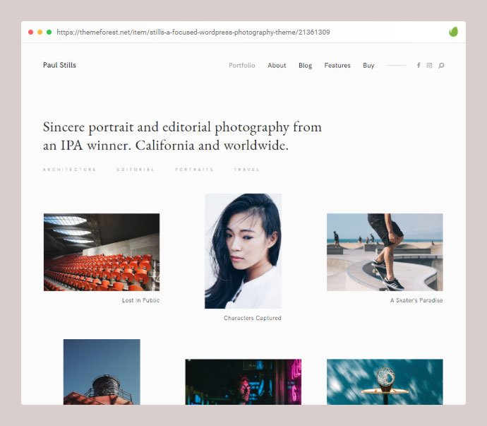 스틸 — 집중된 WordPress 사진 테마