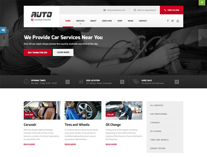 Template Mekanik Mobil dan Perbaikan Otomatis yang Ideal untuk WordPress
