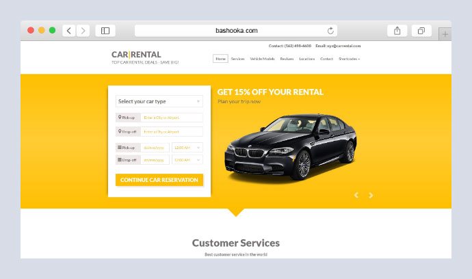 Pagina di destinazione del tema WordPress per autonoleggio