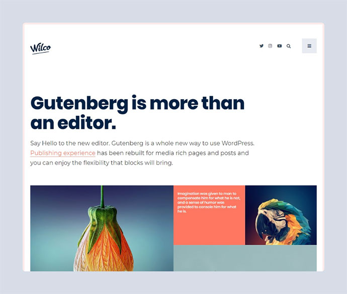 Wilco - Tema del blog incentrato sui contenuti, tipografia