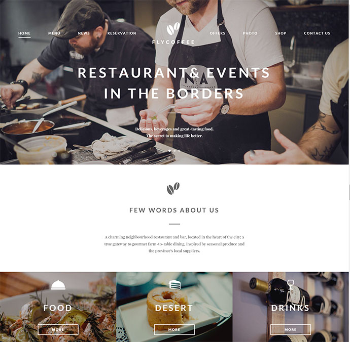 FlyCoffee-バーとレストランのWordPressテーマ