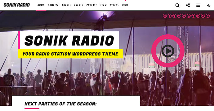 SONIK：バンド、Djs、ラジオステーション、歌手、クラブ、レーベル向けのレスポンシブミュージックWordPressテーマ。