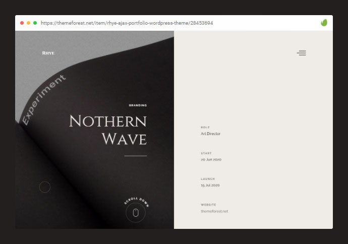 Rhye –AJAXポートフォリオのWordPressテーマ