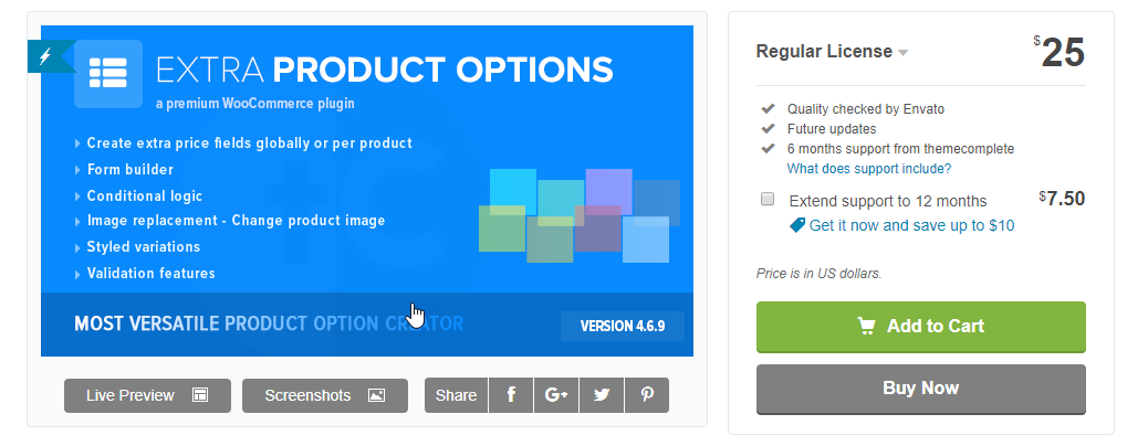 WooCommerce 额外产品选项插件的屏幕截图