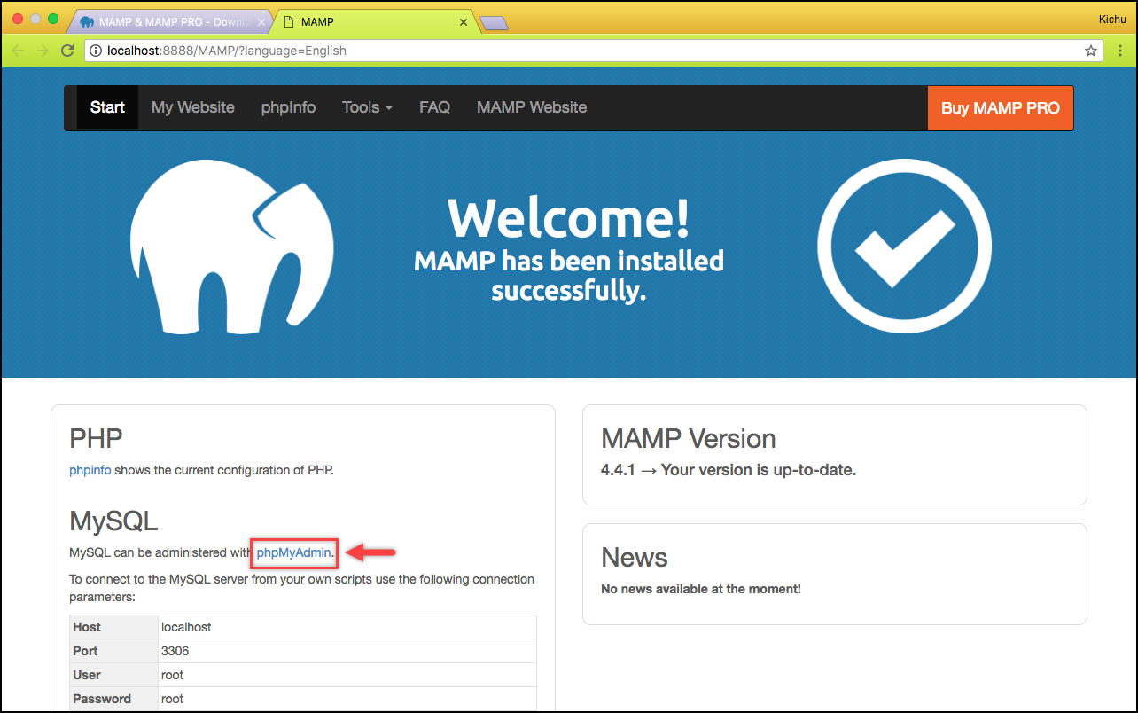 Menginstal WordPress | opsi phpMyAdmin di MAMP Installing WordPress | phpMyAdmin option in MAMP
