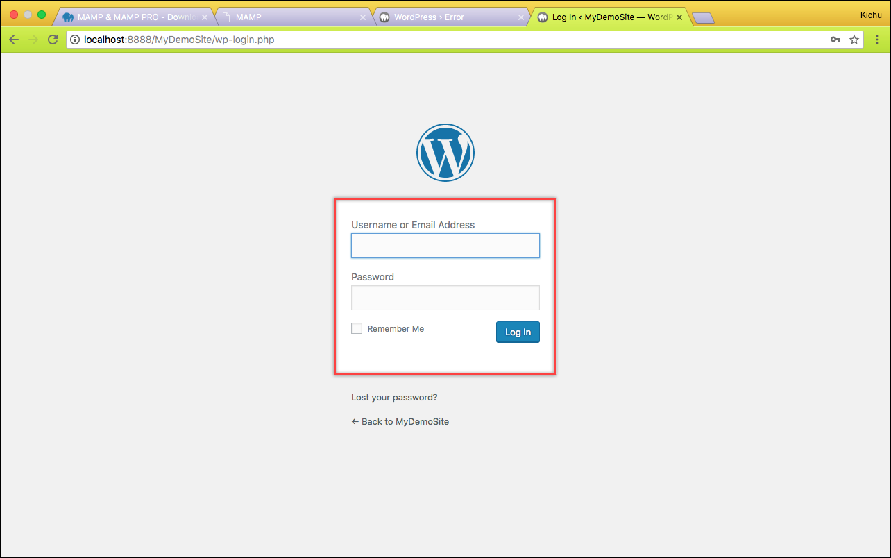 Menginstal WordPress di Mac | halaman masuk WordPress Installing WordPress on Mac | WordPress login page
