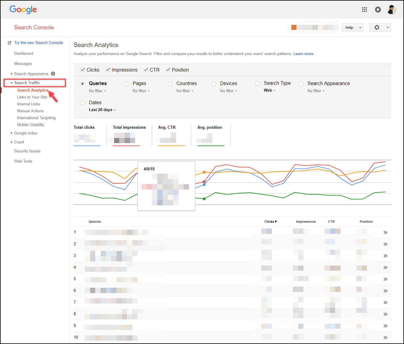 Ottimizza WordPress - Google Search Console | Analisi di ricerca Optimize WordPress - Google Search Console | Search Analytics