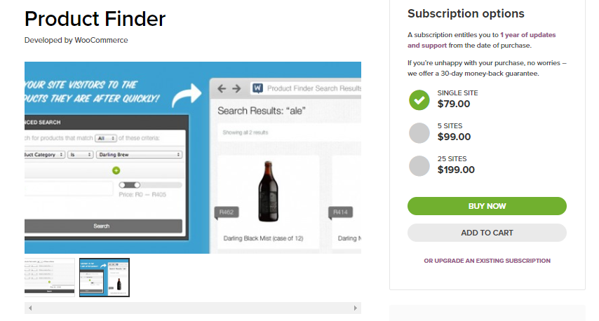 Screenshot dell'estensione per la ricerca del prodotto WooCommerce