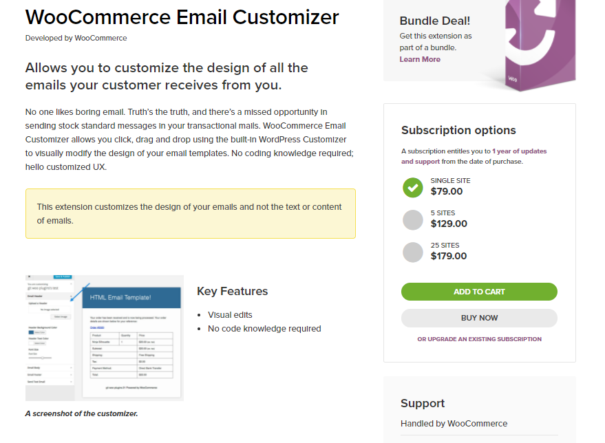 Screenshot delle estensioni di personalizzazione dell'e-mail di WooComerce