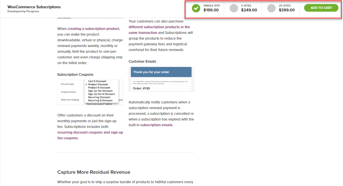 스티커 '장바구니에 추가' 버튼이 있는 WooCommerce 제품 페이지