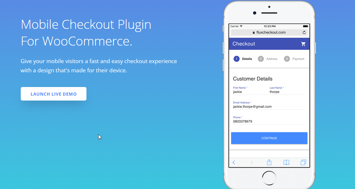 Flux 结帐插件的屏幕截图