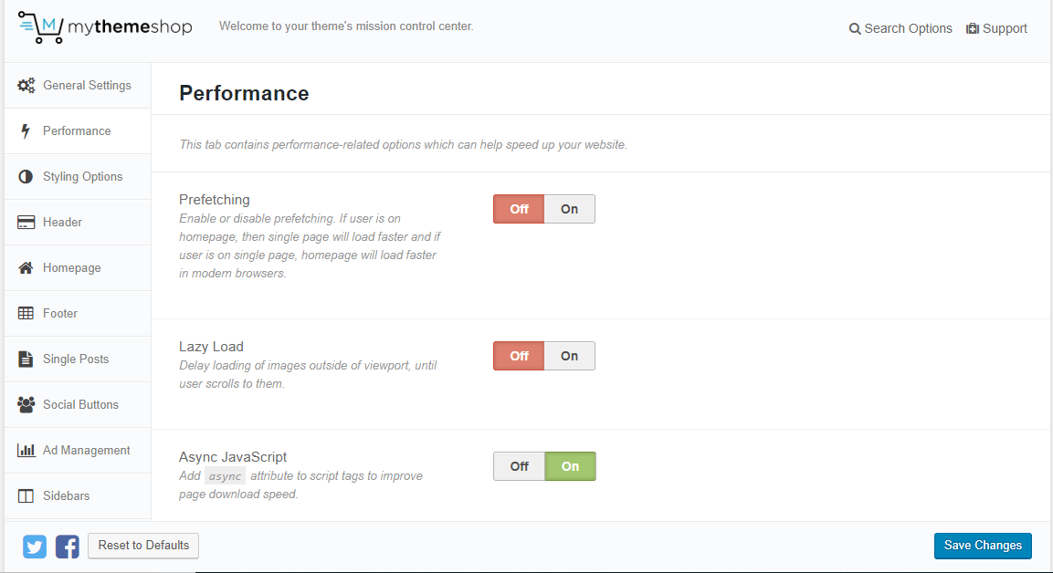 Schema WordPress SEO 테마의 테마 패널 스크린샷