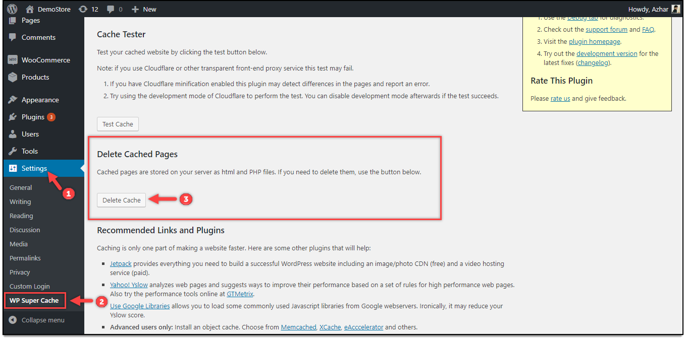 Кэш WordPress | WP Super Cache — Удалить кеш WordPress Cache | WP Super Cache - Delete Cache