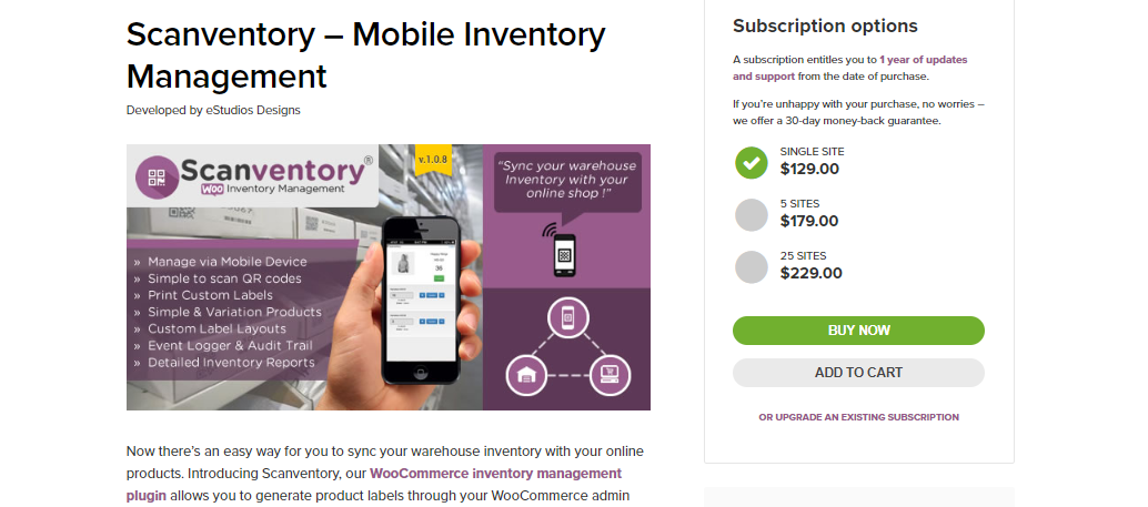 Captură de ecran a Scanventory, plugin WooCommerce de onorare a comenzilor