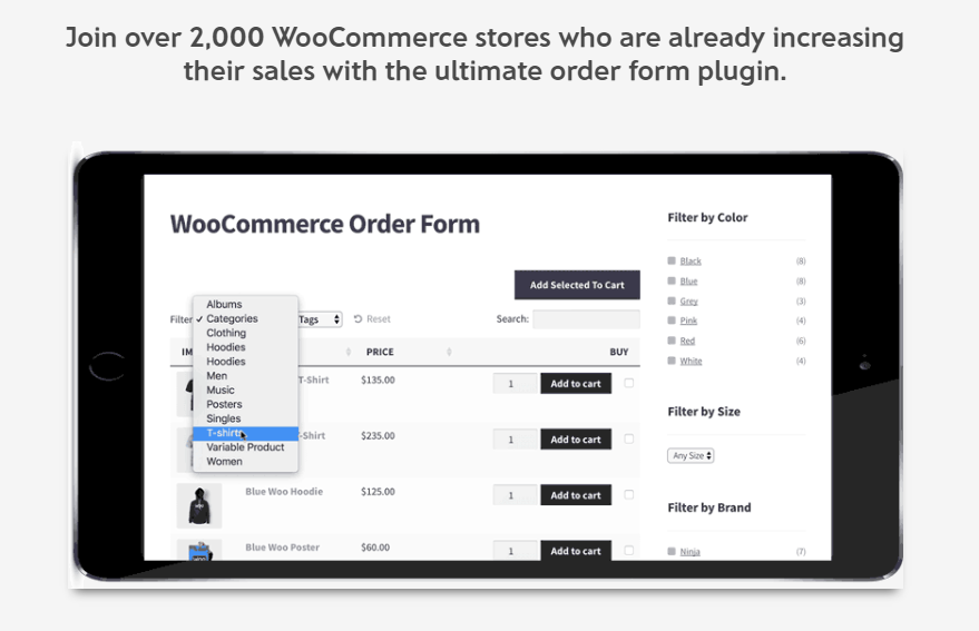 WooCommerce 产品表插件的屏幕截图