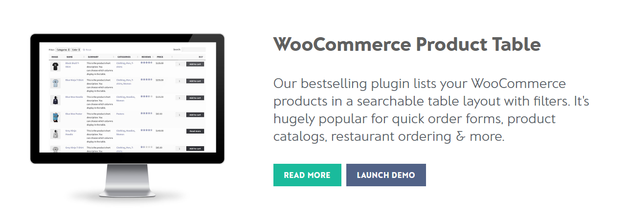 WooCommerce 产品表插件的屏幕截图