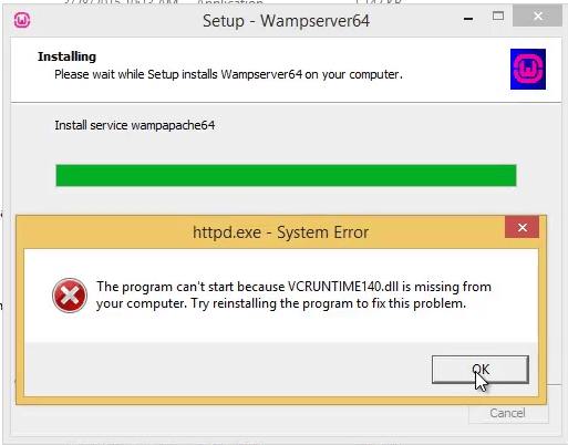 Comment réparer VCRUNTIME140.Dll manquant lors de l'installation du serveur WAMP.