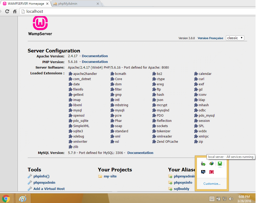 Démarrer-WAMP-Server-Home-Page-Windows-8