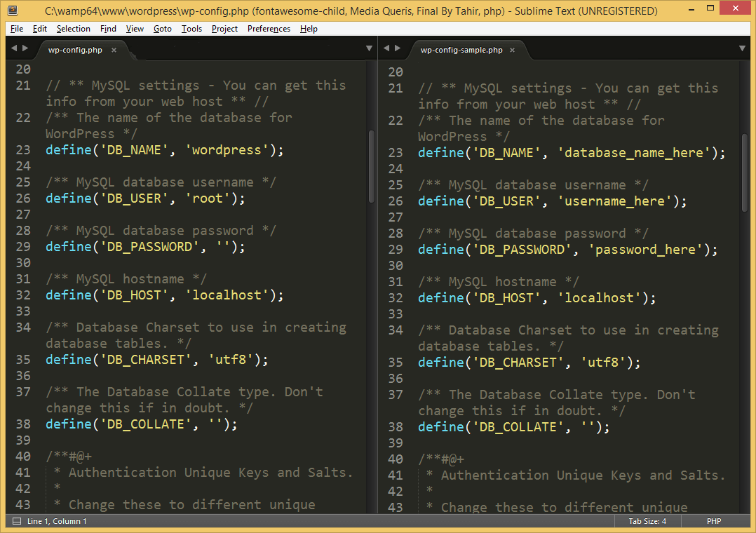 Comment modifier le fichier wp-config-sample.php WordPress WAMP Windows 8