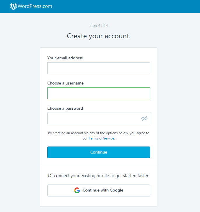 crea un account WordPress com