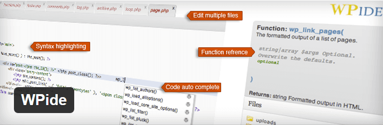 Plugin per l'editor del codice del tema WPide-WordPress