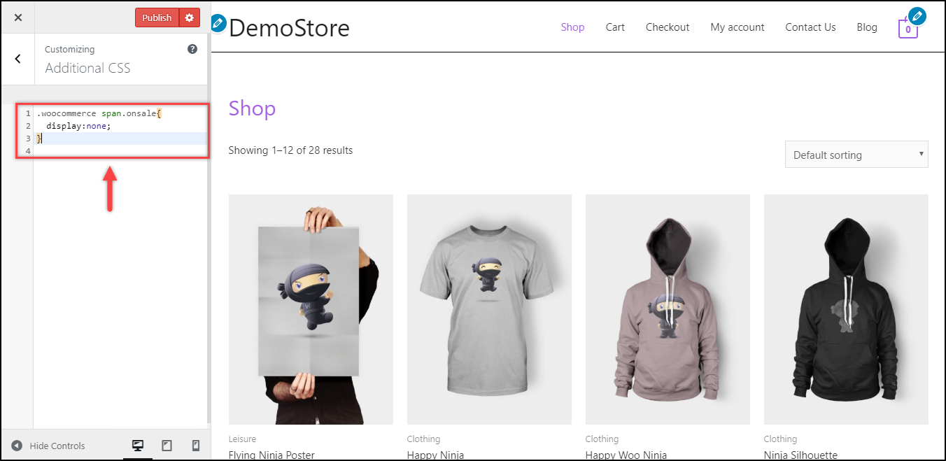 Entfernen Sie das WooCommerce-Verkaufsabzeichen | Zusätzliches CSS hinzugefügt Remove WooCommerce Sale Badge | Additional CSS added