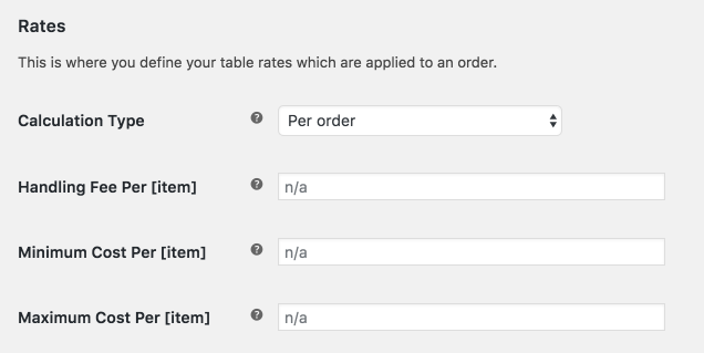 Plugin per la spedizione della tariffa WooCommerce Table