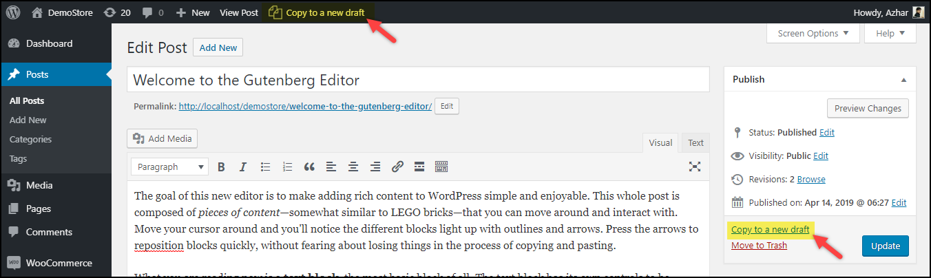 在 WordPress 中復制頁面 |從 Duplicate Post 插件複製到新的草稿選項 Duplicate a Page in WordPress | Copy to a new draft options from Duplicate Post plugin